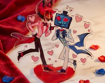 Alastor Vox Romance Acrylic Standee, Hazbin Hotel Inspired Decor, Vox Cosplay Decor, TV Demon & Radio Demon Fanart
