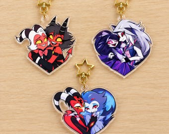 Helluva Boss Heart Keychain Charms, Blitzo, Moxxie, Millie, Loona, Stolas, Octavia Fan Art