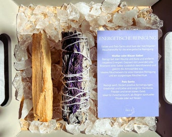 Reinigung Smudge Stick Set | Weißer Salbei Lavendel Palo Santo | Anleitung zur energetischen Reinigung | Räucherbündel Räuchern Haus Wohnung
