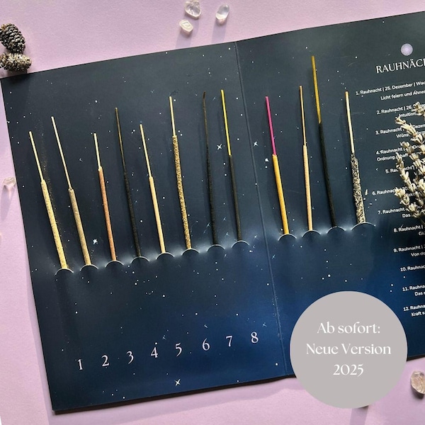 Coffret de bâtonnets d'encens « Les Douze Jours de Noël » | 12 bâtonnets d'encens avec description | Bâtonnets d'encens à l'encens, au romarin et au genévrier pour la purification rituelle