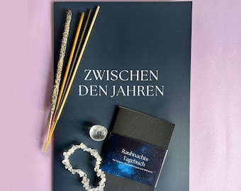 Rauhnächte Geschenk-Set | 12 Räucherstäbchen mit Beschreibung | Rauhnachts-Tagebuch | Bergkristall Armband Geschenkverpackung | Rituale