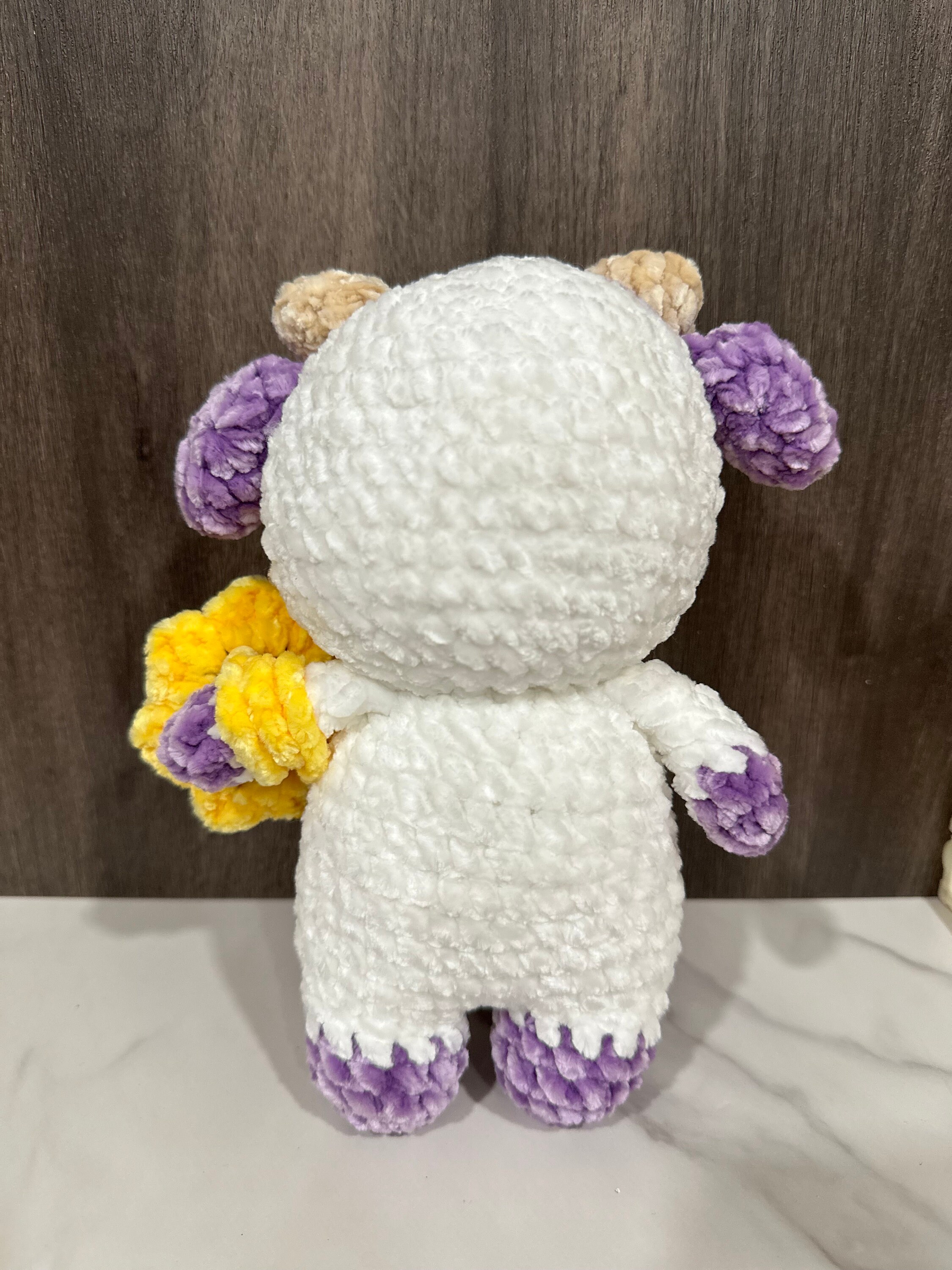 Crochet Cow Plushie Handmade Velvet Stuffed Animal With Sunflower Bag