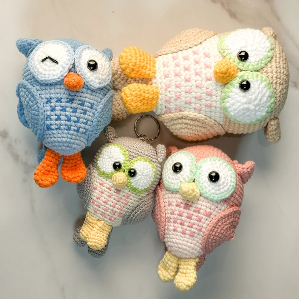 Owl Crochet Amigurumi - Handmade Toy Doll - Woodland Animal - Adorable Owl Crochet - Unique Amigurumi Owl - Crochet bag tag, car charm