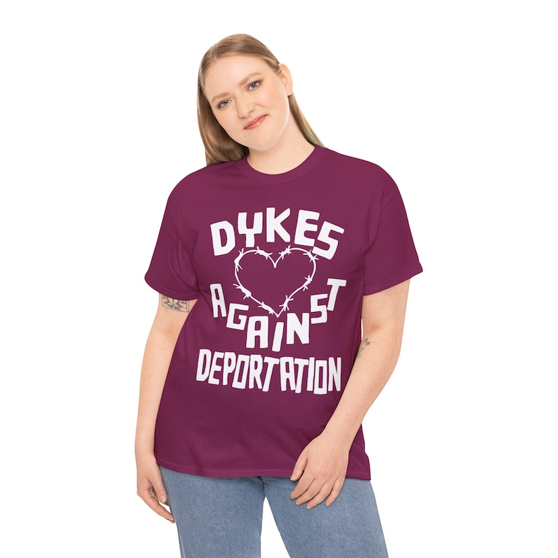 Dykes Against Deportation Shirt Queer Immigrant Solidarity Abolish ICE Anti-Fascist LGBT Pride Protest T-Shirt Queer Anarchist Socialist Tee image 8