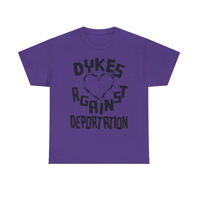 dykes against deportation shirt barbed wire heart tee queer immigrant solidarity abolish ice apparel lesbian protest wear radical pride lgbt migrant justice class war clothing no human illegal activist anti fascist leftist t shirt pride 2025 queer mutual aid detention abolition free them all anti border tee socialist pride unisex graphic the first pride was a riot stonewall t-shirt radical queer liberation no human being is illegal abolish ice abolish borders lesbian anarchist queer anarchism