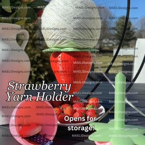 Strawberry Yarn Holder with Storage – Portable Yarn Organizer | Crochet Knitting Tool | 3D Printed / Minder / Dispenser / Spinner