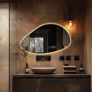 Irregular Mirror with LED - Modern Mirror - Bathroom Mirror and Light - Irregular Shaped Mirror with Light - Asymmetrical LED Vanity Mirror