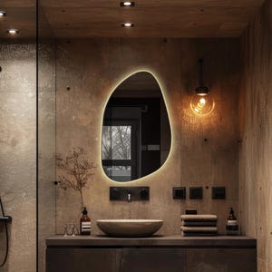 Bathroom Mirror and Light - Irregular Shaped Mirror with Light - Asymmetrical LED Vanity Mirror - Irregular Mirror with LED - Modern Mirror