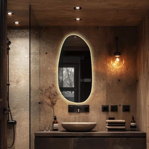 Asymmetrical LED Vanity Mirror - Irregular Mirror with LED - Modern Mirror - Bathroom Mirror and Light - Irregular Shaped Mirror with Light