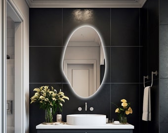 Irregular LED Mirror - LED Mirror - Backlit and Curved Mirror - Mirrors - Asymmetric Backlit Mirror - Bathroom Light Mirror - Wall Mirror