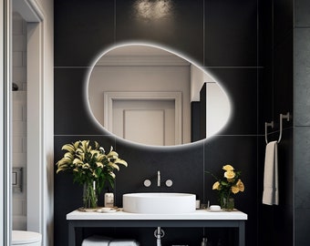 Wall LED Mirror - Led mirror full length irregular mirror - backlit mirror - mirror with light - led bathroom mirror - asymmetric mirror