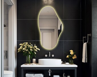 irregular bathroom mirror - large size home mirror with LED light - asymmetrical modern mirror with light - full length floor mirror