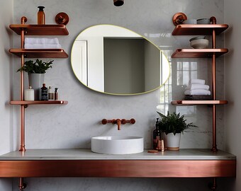 asymmetric mirror - irregular wall mirror - frame gold mirror - wall modern mirror - home mirror decor - bathroom mirror - wood mirror