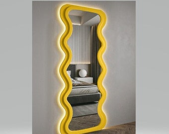 Curvy LED Mirror - Floor Mirror - Asymetrical Mirror - Full Lenght Mirror - Home Mirror Decor - Wall LED Decor - LED Mirror