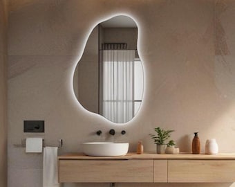 Wavy LED Bathroom Mirror: Modern Illuminated Design