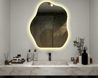 asymmetrical mirror - irregular led mirror - bathroom mirror - wall mirror - modern mirror - led mirror - strip led mirror - wavy led mirror