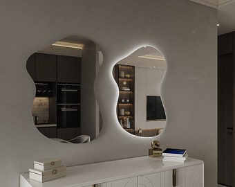 Asymmetric Backlit Mirror - Bathroom Light Mirror - Wall Mirror - Irregular LED Mirror - LED Mirror - Backlit and Curved Mirror - Mirrors