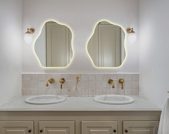 mirror for bathroom - irregular mirror with light on the back - wall mirror - mirrors with light - large mirrors with light on the back