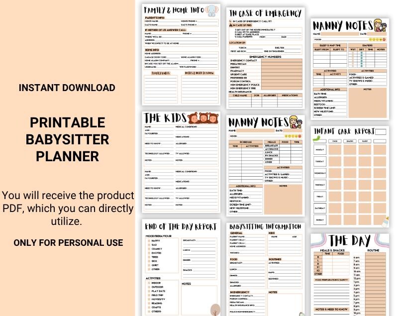 Printable Babysitter Planner and Checklist | 16-page Nanny Template PDF ...