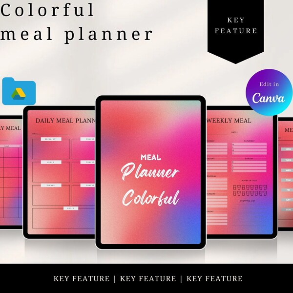 Colorful meal planner, meal planning, recipes, cooking, family meals, meal preps, weekly meal plan,