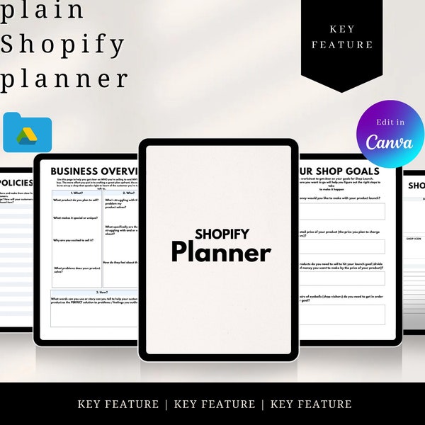 Plain Shopify planner, e-commerce planner, inventory management, store organizer, business planning, sales marketing,