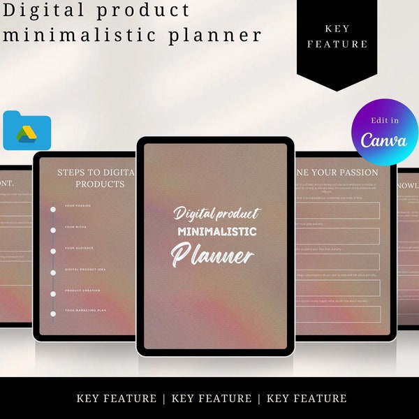 Minimalistic digital product planner, goal setting, planner templates, productivity, organizational tool,