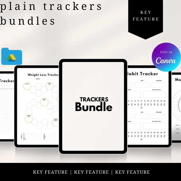 Plain trackers bundle, planner tracker, productivity trackers, goal tracker, habit tracker, progress tracker, Goal tracker,