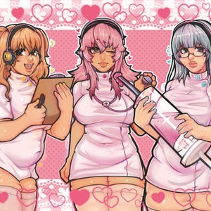 Super Sonico and Friends Nurse Holographic A3 Sized Print