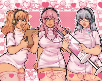 Lámina holográfica tamaño A3 de Super Sonico y sus amigos, enfermera.