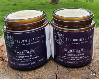Magnesium Pure ORGANIC TALLOW  balm, Unscented or Lavender, 100% Grass-Fed Beef Tallow. ZEICHSTEIN ultra pure sourced.