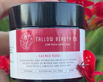 Organic Tallow Balm infused with Myrrh, Opoponax, Rose, Rose hips and hibiscus, 100% Grass fed,  face and body cream.