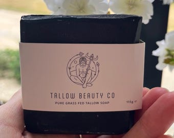 ORGANIC Activated Charcoal PURE TALLOW,  100% Grass-fed and finished Beef Tallow moisturising Soap