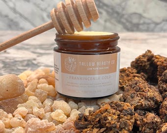 Bálsamo orgánico de sebo, incienso y propóleo + miel cruda. Sebo de res alimentada con pasto. Sin aceites esenciales. ¡Huele de maravilla! Para pieles sensibles.