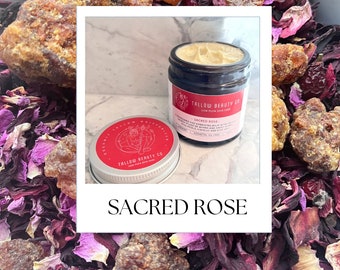 Sacred Rose. FREE SHIPPING. Organic 100% Grass fed whipped Botanical infused Tallow balm. Myrrh, Rose petals , Rose hips, hibiscus….