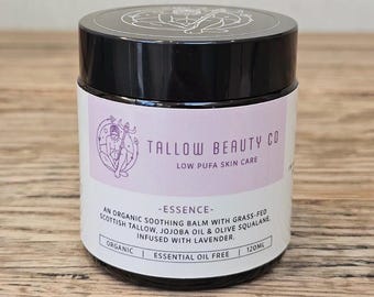 ORGANIC Grassfed Tallow balm infused with whole organic plant lavender.  Face and body.