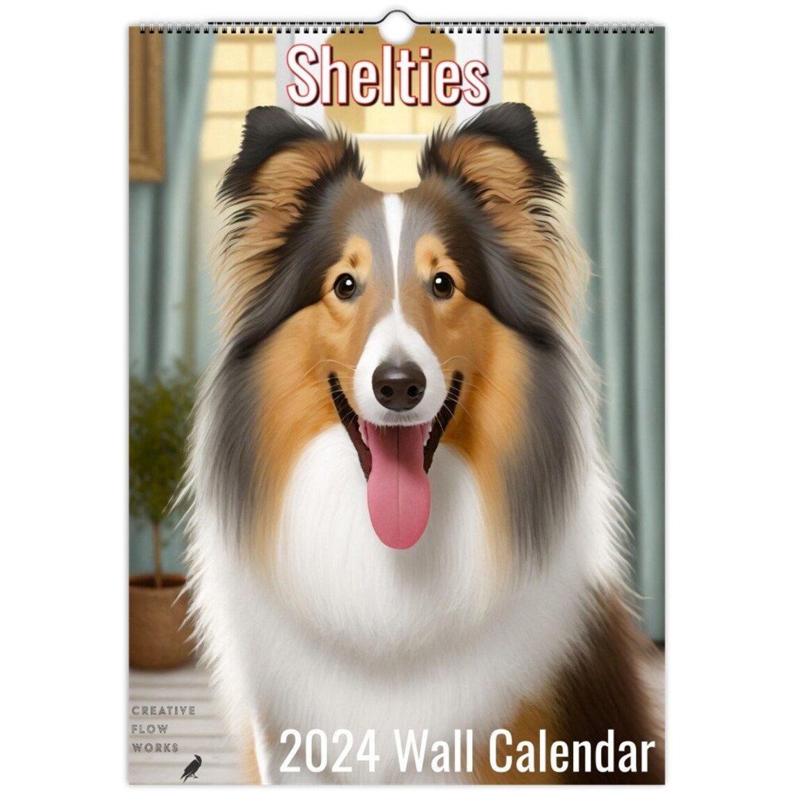 Sheltie 2024 Wall Calendar Cute Shetland Sheepdog Illustrations, Dog
