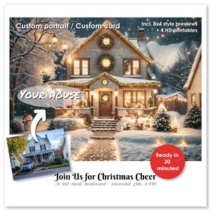 Invito a porte aperte di Natale / Rendi natalizia la tua casa! Ottieni il tuo ritratto di casa personalizzato in meno di 20 minuti / Incl. 4 stampe digitali HD
