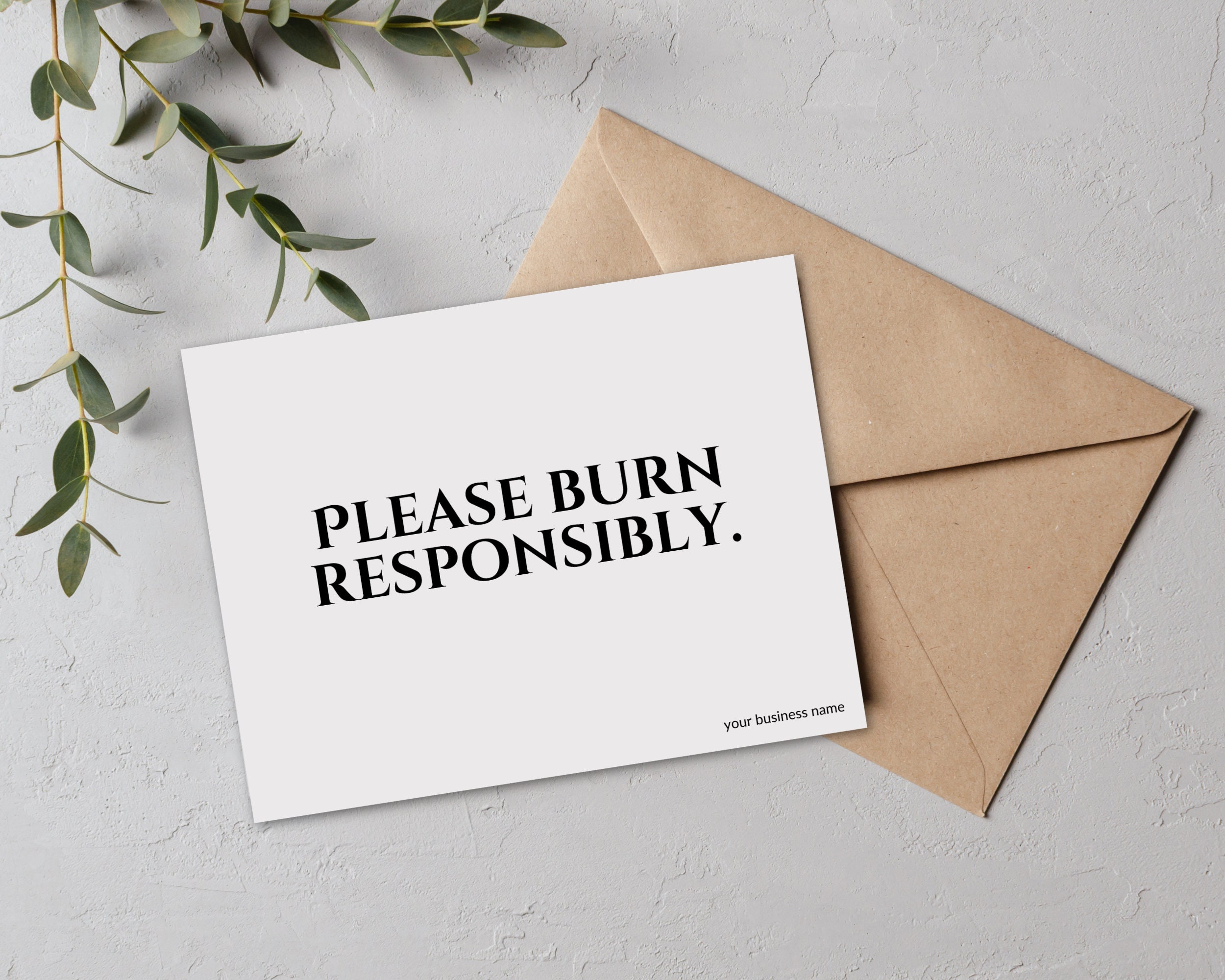 Candle Care Card Printable Editable Template, Burn Responsibly, Candle