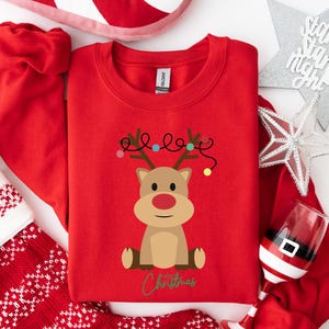 Christmas Reindeer Sweater, Rudolph Sweatshirt, Merry Christmas Sweater, Reindeer Shirt, Christmas Shirt, Christmas gift for her, Family Tee