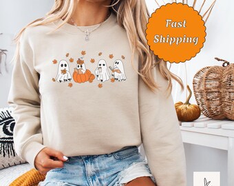 Cute Ghosts Reading Books Sweatshirt, Ghost Pumpkin Sweatshirt, Bookish Halloween Shirt, Librarian Tee, Teacher Sweatshirt, Fall sweatshirt