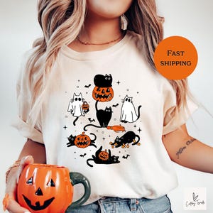 Comfort Colors Halloween Shirt, Cat Shirt, Ghost Shirt, Black Cat, Halloween Cat Shirt,Cat Lover shirt, Halloween Kitty Tee, Halloween gift