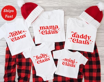 Magliette natalizie abbinate per la famiglia Claus, maglietta Mama Claus, maglietta Daddy Claus, maglietta Mini Claus, maglietta Little Claus, tutina Baby Claus