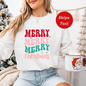 Merry Christmas Sweatshirt, Women&#39;s Holiday Sweatshirt, Christmas Shirt for Her, Merry Sweater, Christmas Sweater