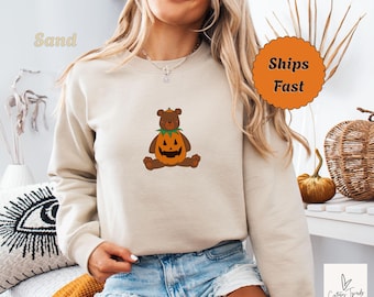 Felpa con orso zucca, felpa zucca, maglietta zucca, maglietta zucca, felpa autunnale, felpa di Halloween, maglietta autunnale, regalo di Halloween
