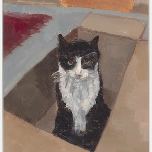 Black Cat Fine Art Print Tuxedo Cat in the Box Art  Feline Giclee Print Custom Size by Tubesqueezerfineart