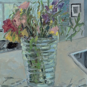 Impresión artística de flores de primavera, flores en un jarrón, póster, obra de arte de flores coloridas, naturaleza muerta floral, póster de tamaño personalizado de Tubesqueezerfineart