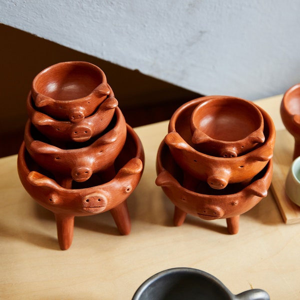 Handmade Oaxaca red clay salsa pig dish