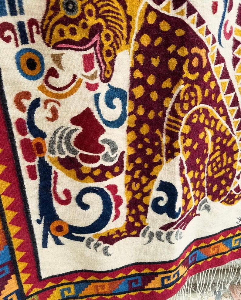 Handwoven Colorful Wool Zapotec Rug From Teotitlan Del Valle, Oaxaca