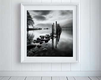 Lake Windermere Lake District District Black and White Fine Art Un-Framed Landscape Print of the The Lake District National Park