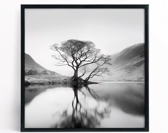 Impression fine art noir et blanc paysage Lake District Brothers Water du parc national du Lake District